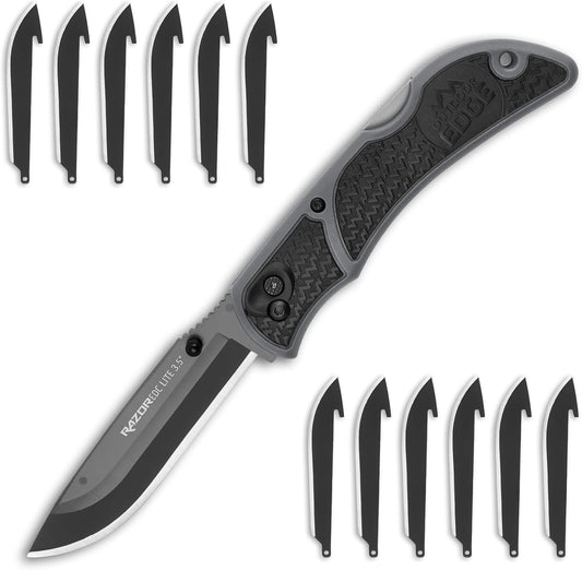 OUTDOOR EDGE 3.5" RazorLite EDC Knife. Pocket Knife with Replaceable Blades and Clip. The Perfect Hunting Blade for Skinning Deer. Blaze Orange with 6 Blades