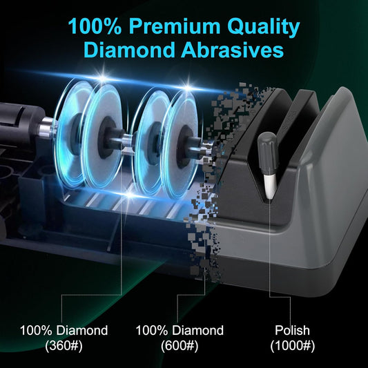 5 in 1 Electric Knife Sharpener for Kitchen Knives, 3 Adjustable Speed, 100% Diamond Knife Sharpener for Straight, Scissors, Serrated & Ceramic Knives, Light Blonde