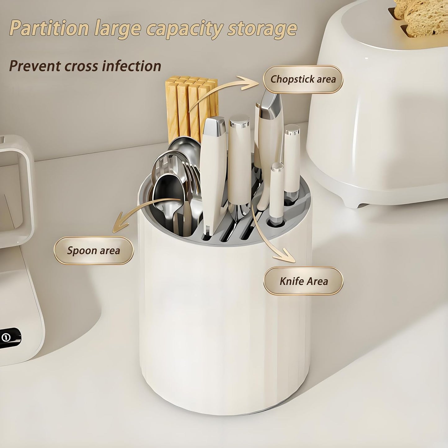 Knife Holder and Utensil Holder - Modern Rectangular Design Universal Knife Block and Kitchen Utensils Organizer for Counter-top Easy Cleaning Detachable Kitchen Knife Storage