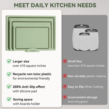Empune 3-Piece Plastic Cutting Boards for Kitchen - Thick & Non-Slip Chopping Board Set with Juice Grooves, Dishwasher Safe, BPA Free, Includes Large & Small Sizes, Gray
