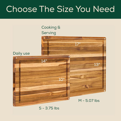 Combo 2 Extra Teak Wood Cutting Board, End Grain & Edge Grain with Juice Groove and Handles, Knife Friendly, Reversible, Suitable for Chopping Meat, Vegetables, Aesthetics for The Kitchen