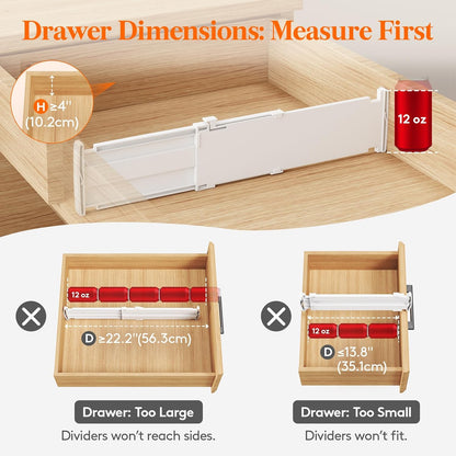 Lifewit Drawer Dividers for Clothes, 3.2" High 10.5"-16.5" Expandable Dresser Drawer Organizers, Adjustable White Plastic Separators for Kitchen, Cabinet, Nursery, Socks & Underwear Storage, 4 Pack