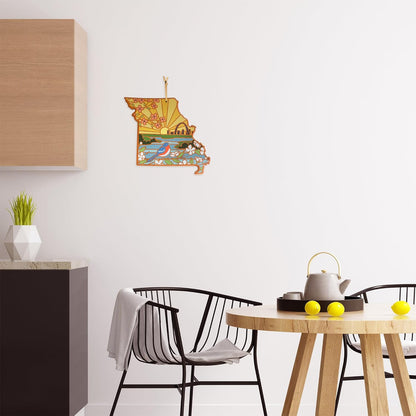 Totally Bamboo North Carolina State Shaped Cutting Board and Charcuterie Serving Platter with Artwork by Summer Stokes, Includes Hang Tie for Wall Display 18" x 8" x 5/8" - Colors B