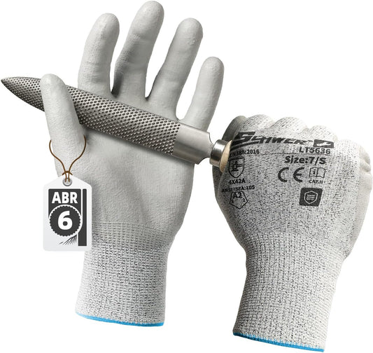 Schwer 6 Pairs ANSI A2 Cut Resistant Work Gloves with Certified Level 6 Ultra Abrasion Resistance, Safety Gloves with Grip for General Use, Construction, Gardening, Mechanic, 3D-Comfort, LT5636, L