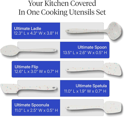 GIR: Get It Right 5 Piece Silicone Ultimate Kitchen Utensils Set - Ladle, Spatula, Flip, Spoon & Spoonula - Non-Toxic Cooking Utensils for Nonstick Cookware, Cooking and Baking - Red