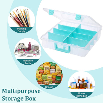BTSKY Clear Plastic Dividing Storage Box with 4 Compartments Adjustable Storage Bin with Lid Plastic Craft Storage Container Multipurpose Sewing Box Art Supply Organizer, 13.3x8.1x3.4 Inches