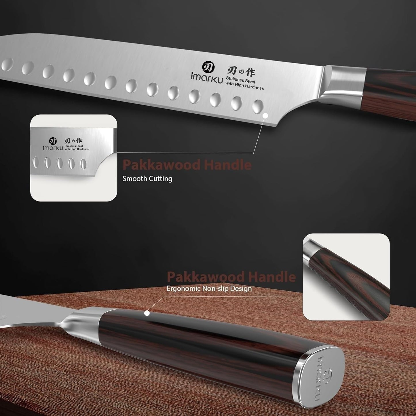 imarku Santoku Knife-Super Sharp Chef Knife Made of High Carbon Stainless Steel, Kitchen Knife with Ergonomic Handle, Great Sharp Knife on Christmas and Birthday for Her Him