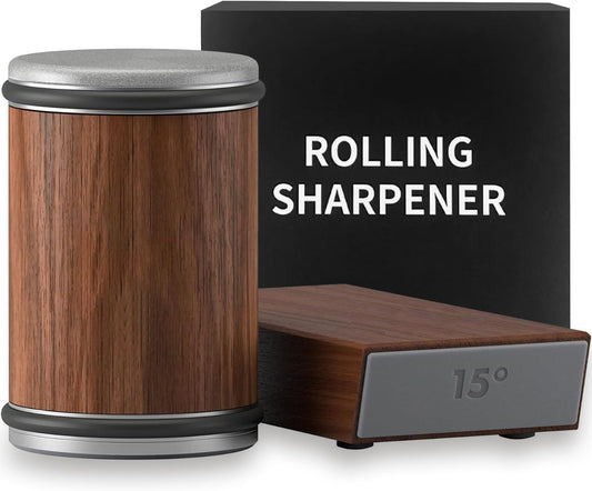 Knife Sharpener, Newly Rolling Knife Sharpener Kit, Roller Edge Countertop Rolling Knife Sharpener Tool, Two Sharpening Angles of 15° and 20° for Any Hardness Steel, Makes Knife Sharpening Easier