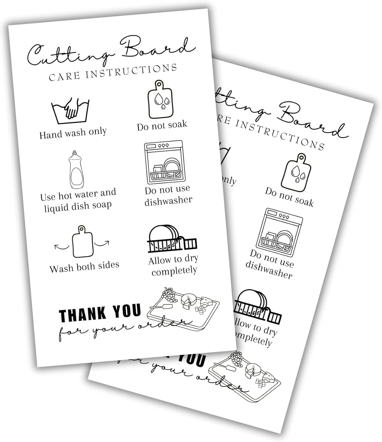 Cutting Board Care Cards Instruction Wood Charcuterie Handmade | 50pk 2x3.5” Washing Handling Directions Clients Packaging