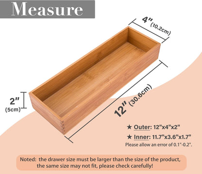 Bamboo Drawer Oragnizer Box, Kitchen Seasoning Organizer Tray, Tableware Knife Fork Organizer Box, Home Drawer Sorting Box, Bamboo 12"*4"