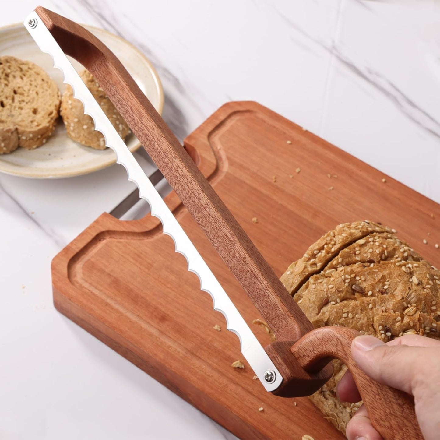 Bread Knife for Homemade Bread Bow Knife 16", Bread Saw Sourdough Slicer Aluminum Alloy Sourdough Cutter Suit for Left & Right Handed People to Cut Baguettes Vegetables Fruits 1Count