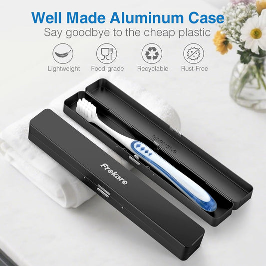 Frekare Toothbrush Travel Case Aluminum, Manual Tooth Brush Holder for Traveling, Portable Toothbrush Container for Bathroom, Camping, Business Trip, School (Silver)
