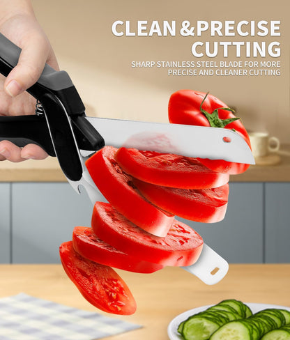 6 in 1 Kitchen Scissors for food,Tomato Knife Chops Cutting Board Scissors with Safety Lock，Detachable kitchen shears for food Meat Cheese Vegetable Fruit, Dishwasher Safe