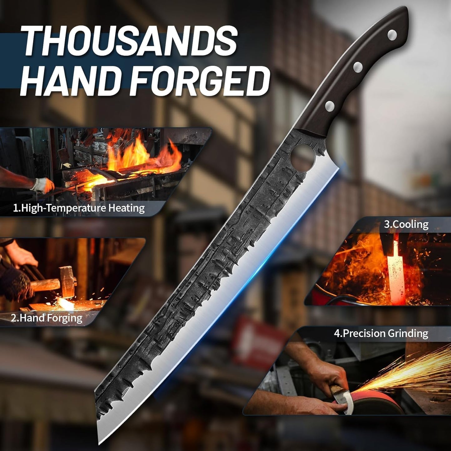TIJERAS Brisket Carving Trimming Knife, Meat Slicing BBQ Knife, 11.6 Inch Hand Forged Full-Tang Slicer Knives for Meat Cutting Turkey Ham, Birthday Gifts for Men Women
