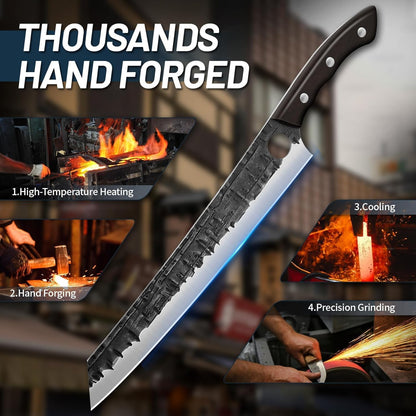 TIJERAS Brisket Carving Trimming Knife, Meat Slicing BBQ Knife, 11.6 Inch Hand Forged Full-Tang Slicer Knives for Meat Cutting Turkey Ham, Birthday Gifts for Men Women