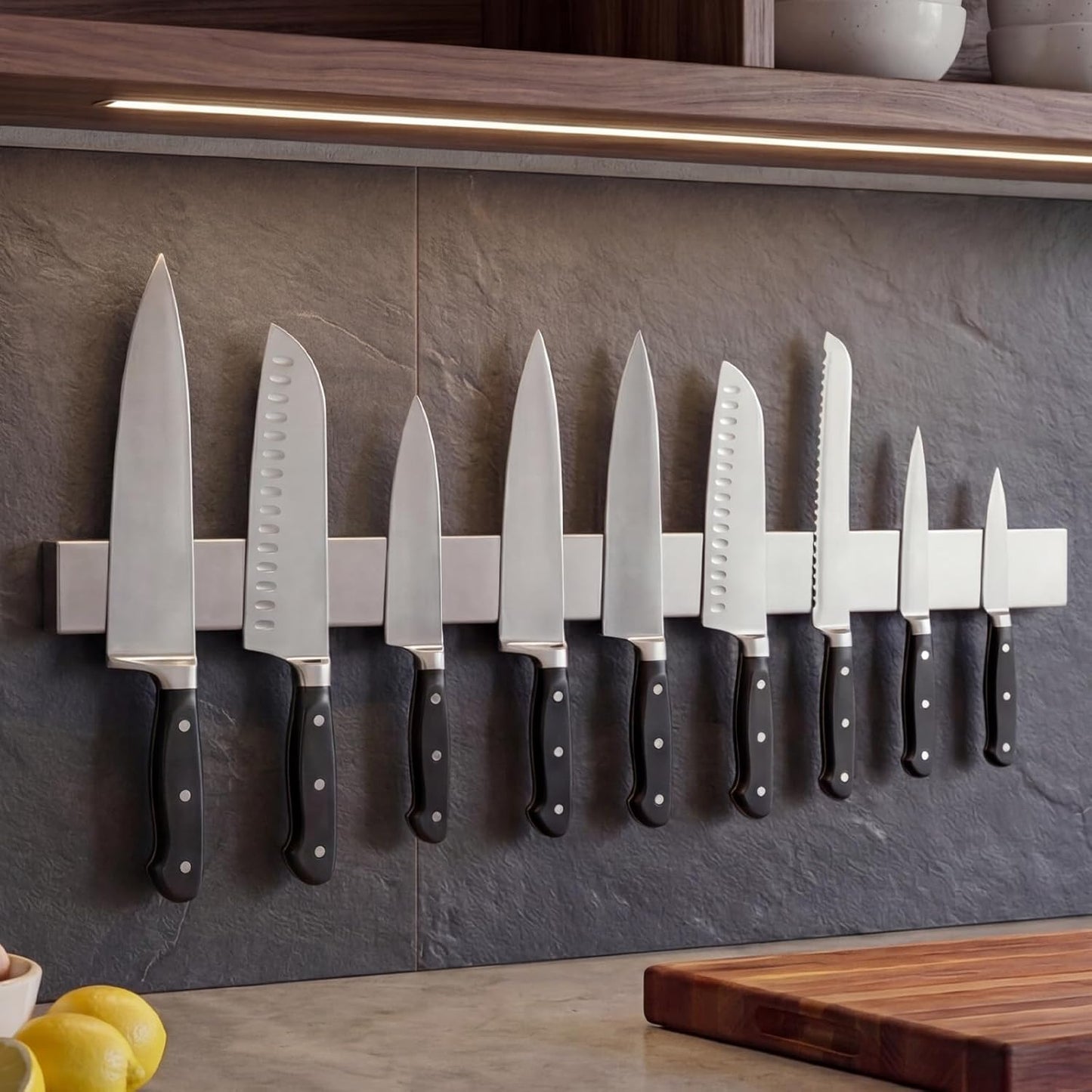THMINS 24 Inch Magnetic Knife Strips, Magnetic Knife Holder for Wall, Magnetic Knife Strips for Knife Storage, Metal Tool Rack for Kitchen Utensils Storage (Black)