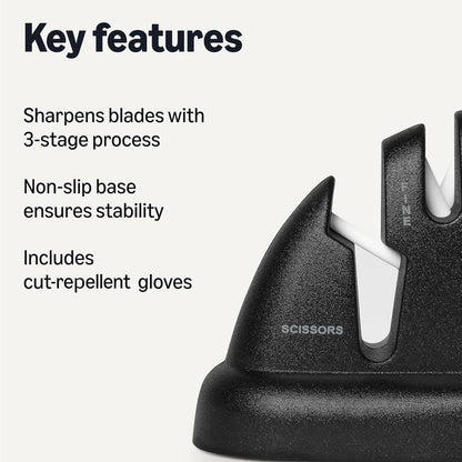 Amazon Basics 4-in-1 Knife Sharpener with Non-Slip Base, Includes Safety Glove