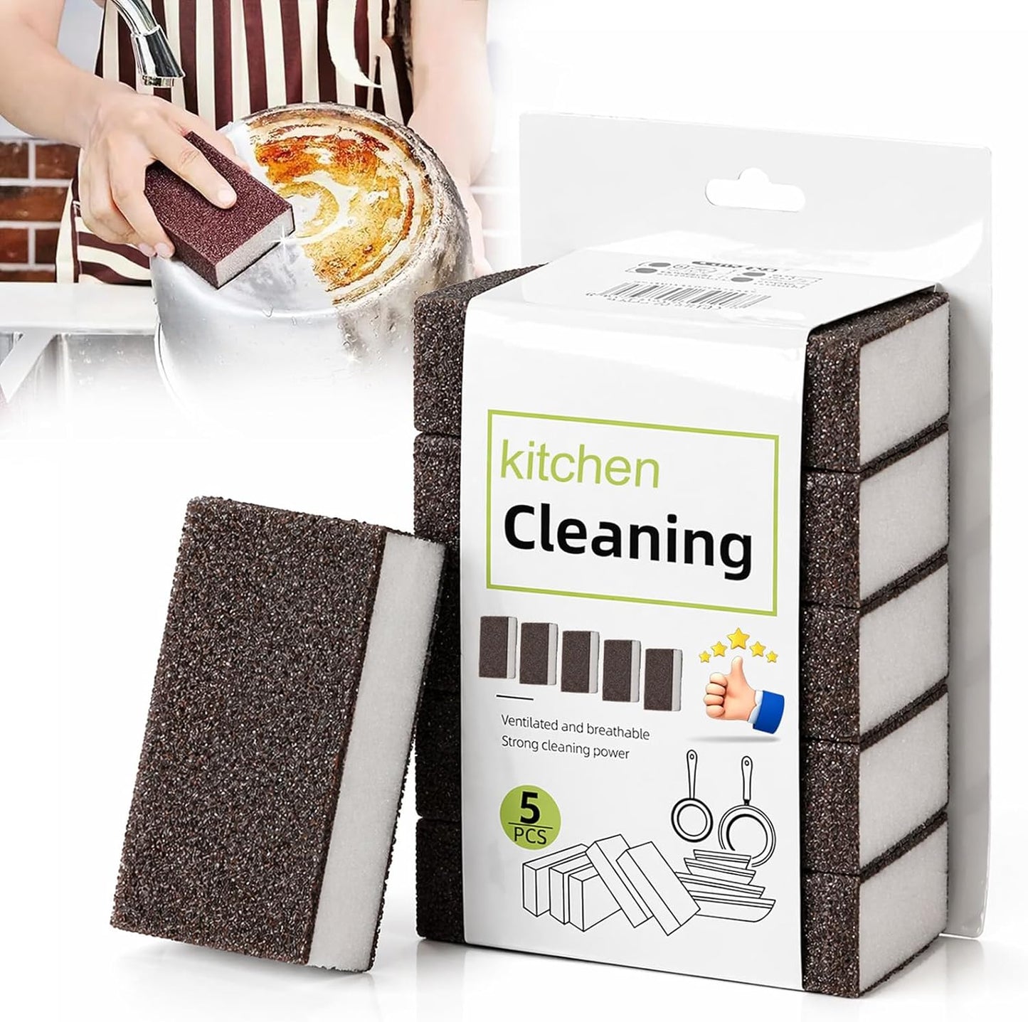 5 Pack Magic Emery Cleaning Sponge, 2026 New Rust Removing Magic Emery Sponge, Multi-Functional Eraser for Kitchen, Bathroom, Sink, Floor & Home Cleaning (5pcs)