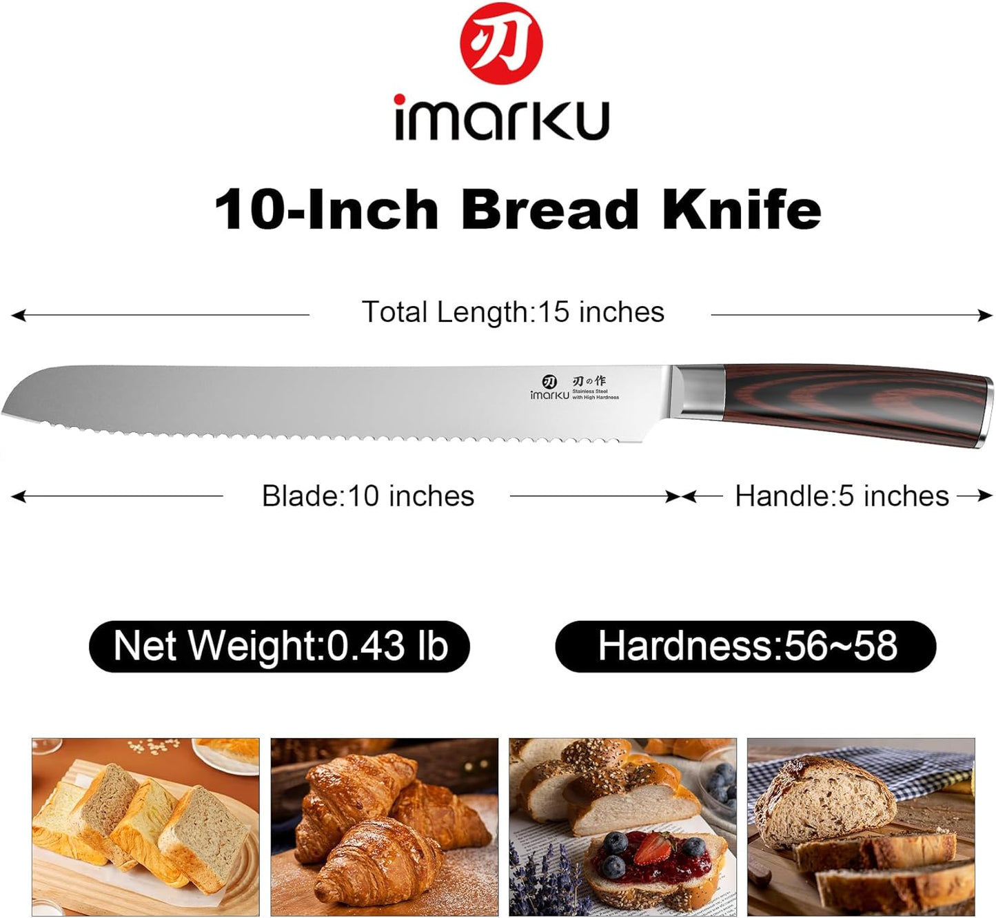 imarku Bread Knife 10 Inch: Japanese High Carbon Stainless Steel Professional Grade Serrated Bread Knife, Razor Sharp Edge Cake Knife for Homemade Bread/Bagels/Cake
