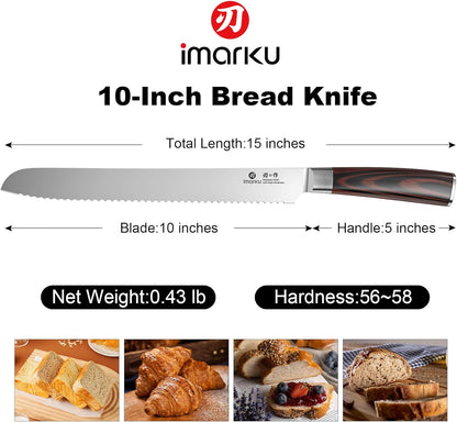 imarku Bread Knife 10 Inch: Japanese High Carbon Stainless Steel Professional Grade Serrated Bread Knife, Razor Sharp Edge Cake Knife for Homemade Bread/Bagels/Cake