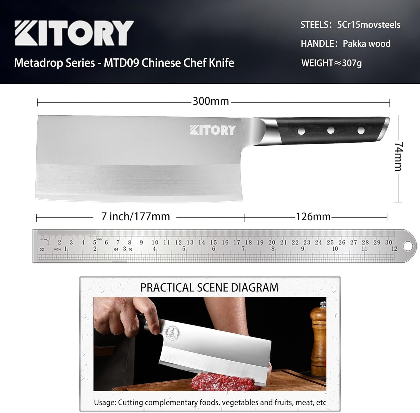 Kitory Slicing Carving Knife - 12" Brisket Knife - Pakka Wood Handle - Forged German High Carbon Steel Granton Blade, BBQ, Grilling Gifts For Men -Metadrop Series