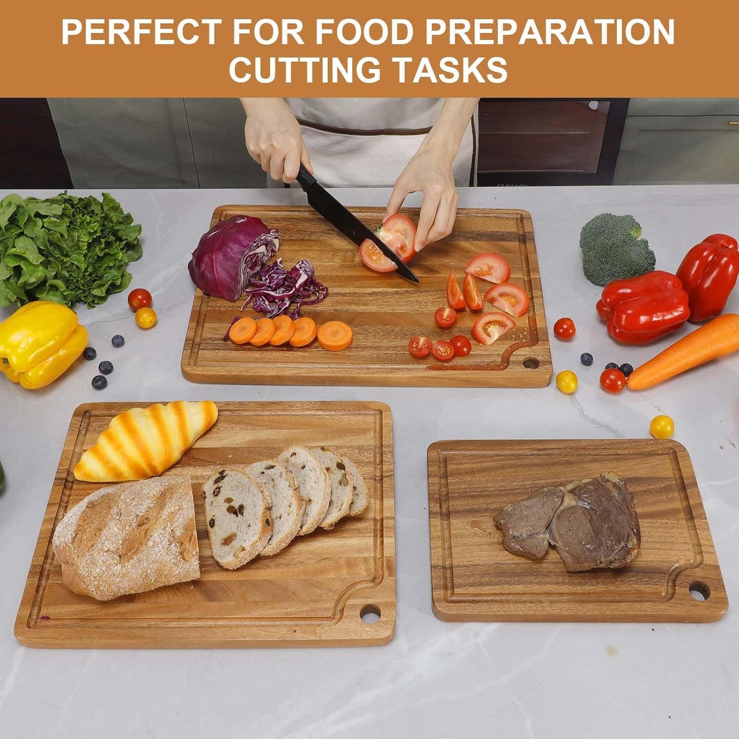 Extra Large Acacia Wood Cutting Board 20 x 14 Inch - Caperci Better Kitchen Chopping Board with Juice Groove & Handle Hole for Meat (Butcher Block) Vegetables and Cheese