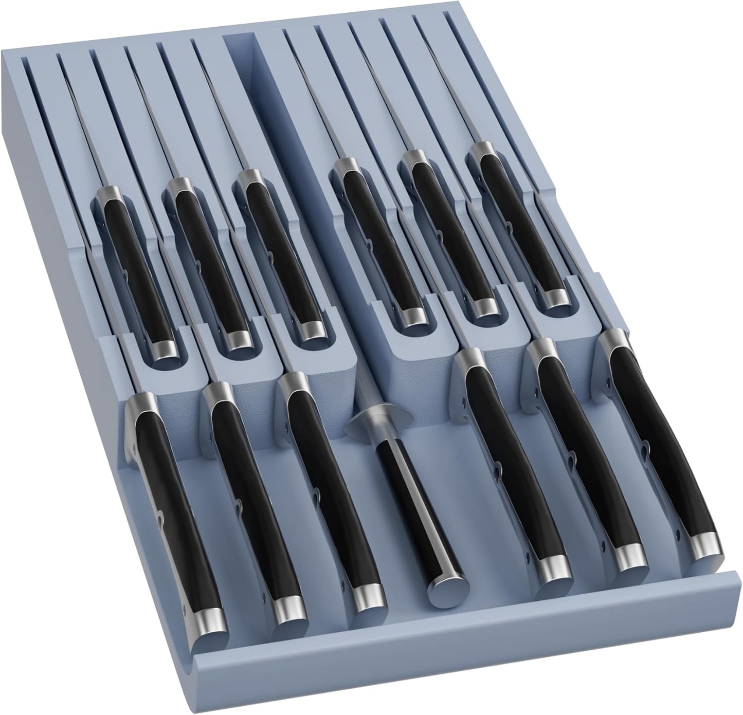 Domax Bamboo In-drawer Knife Block - Kitchen Knife Drawer Organizer Insert, Steak Knife Holder Without Knives, Drawer Knife Organizer Fits for 12 knives and 1 Sharpening Steel (Not Included), Walnut
