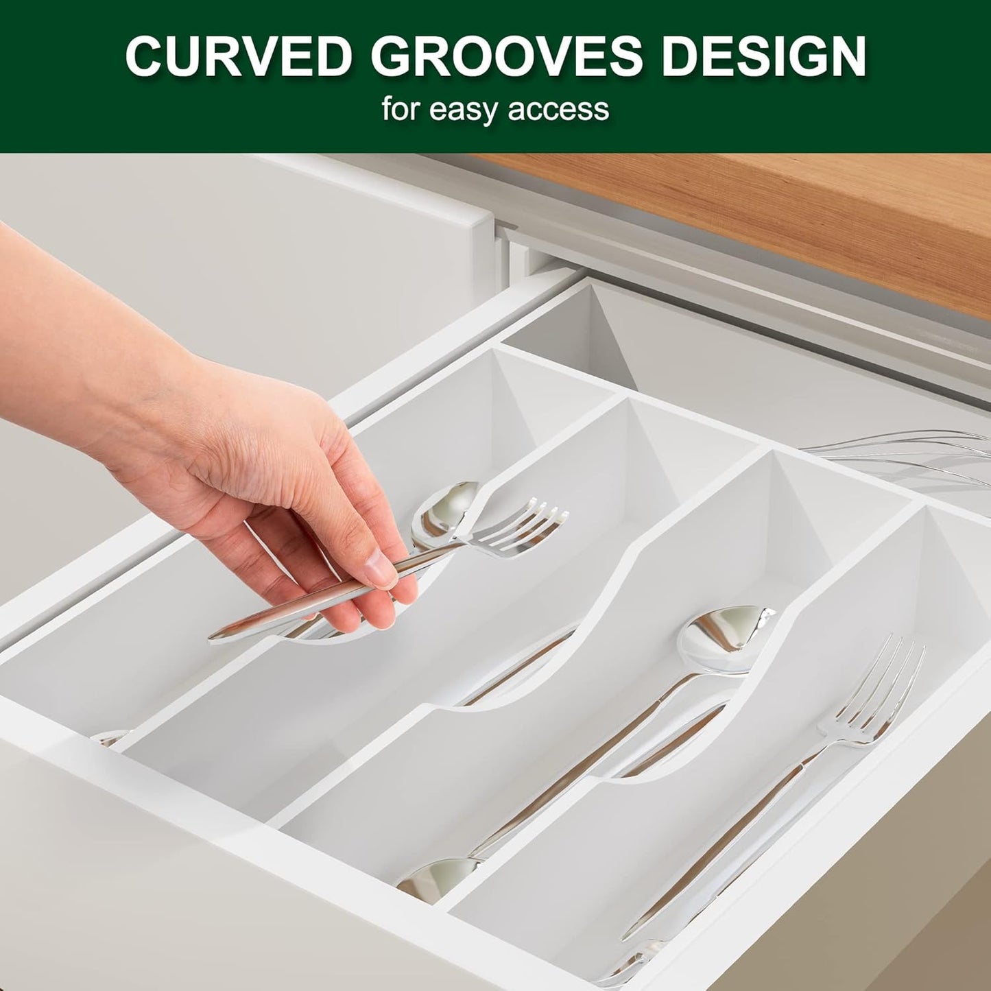 Bellsal Natural Utensil Organizer 12.5 Inch Silverware Organizer for Drawer Utensil Holder Cutlery Organizer Kitchen Drawer Organizer 7 Compartment Small Narrow Bamboo