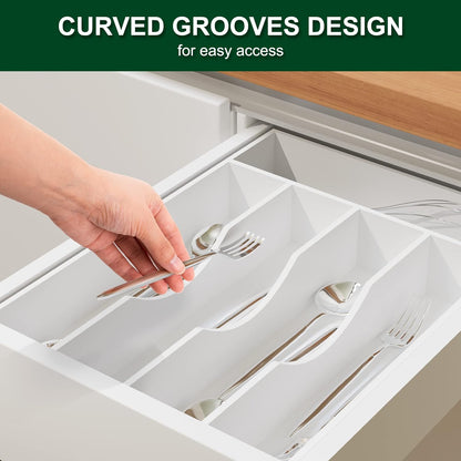 Bellsal Natural Utensil Organizer 12.5 Inch Silverware Organizer for Drawer Utensil Holder Cutlery Organizer Kitchen Drawer Organizer 7 Compartment Small Narrow Bamboo