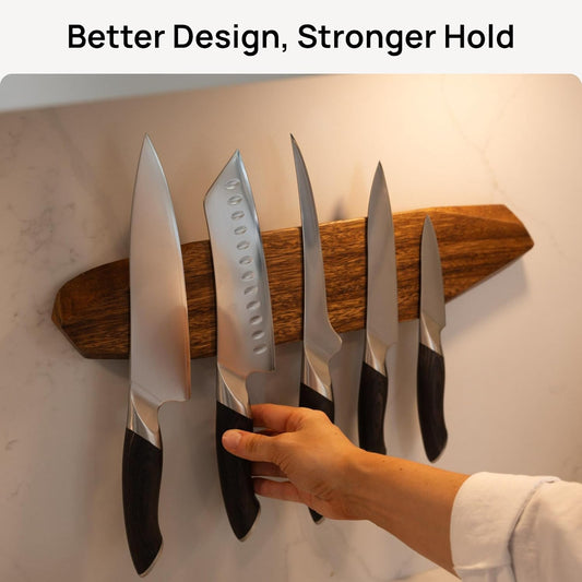Ibyx Acacia Magnetic Knife Strip - Wooden Wall-Mount Magnetic Knife Holder & Organizer with 3M No-Drill & Screw Mount Options, Water-Resistant Universal Knife Holder | 16 Inches, Capacity 8.8 lb