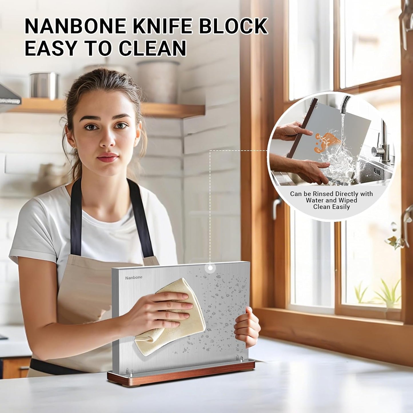 Magnetic Knife Block Stand Without Knives Double Sided Magnetic Knife Holder Rack for Kitchen Counter Stainless Steel Knife Magnetic Strip Display Stand Storage Organizer with Wood Base