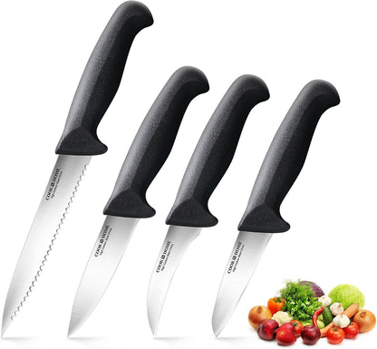 Cook N Home Professional Paring Knife Set, High Carbon Stainless Steel Kitchen Knives, Includes-Utility, Paring, Vegetable, Peeling Knife, Ergonomic Handle, 4-Piece, Black