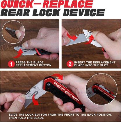 Utility Multitool Knife, Box Cutter, EDC, Work Folding Knifes, 6 in 1 Multitool for Men, Christmas Stocking Stuffers Gifts for Him Dad Grandpa Uncle Brother, Screwdrive, Extra 3 Razor Blades Included