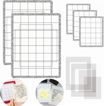 Sticky Non-Slip Flexible Gridded Stamp Mats Grid Sheets 2 PCS Low Stick Mat and 1 Blending Buddy Set,Laser Template with Stuckable Hole,Multi-Use Tack Adhesived Sheet Scrapbooking Craft Accessory