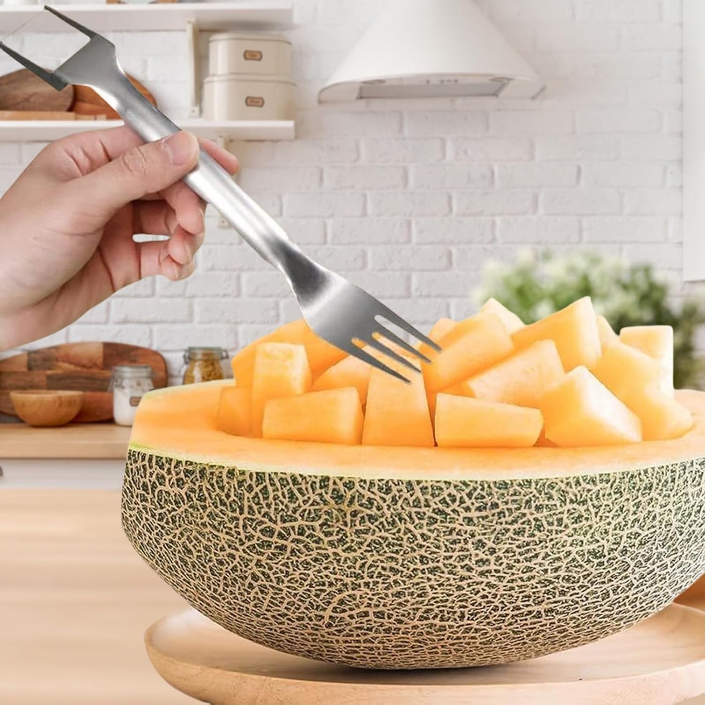 2 Pack 2-in-1 Watermelon Fork Slicer Cutter, Summer Stainless Steel Watermelon Fruit Cutter, Portable Fruit Forks Slicer Knife Kitchen Gadgets for Family Parties Camping (2pc)