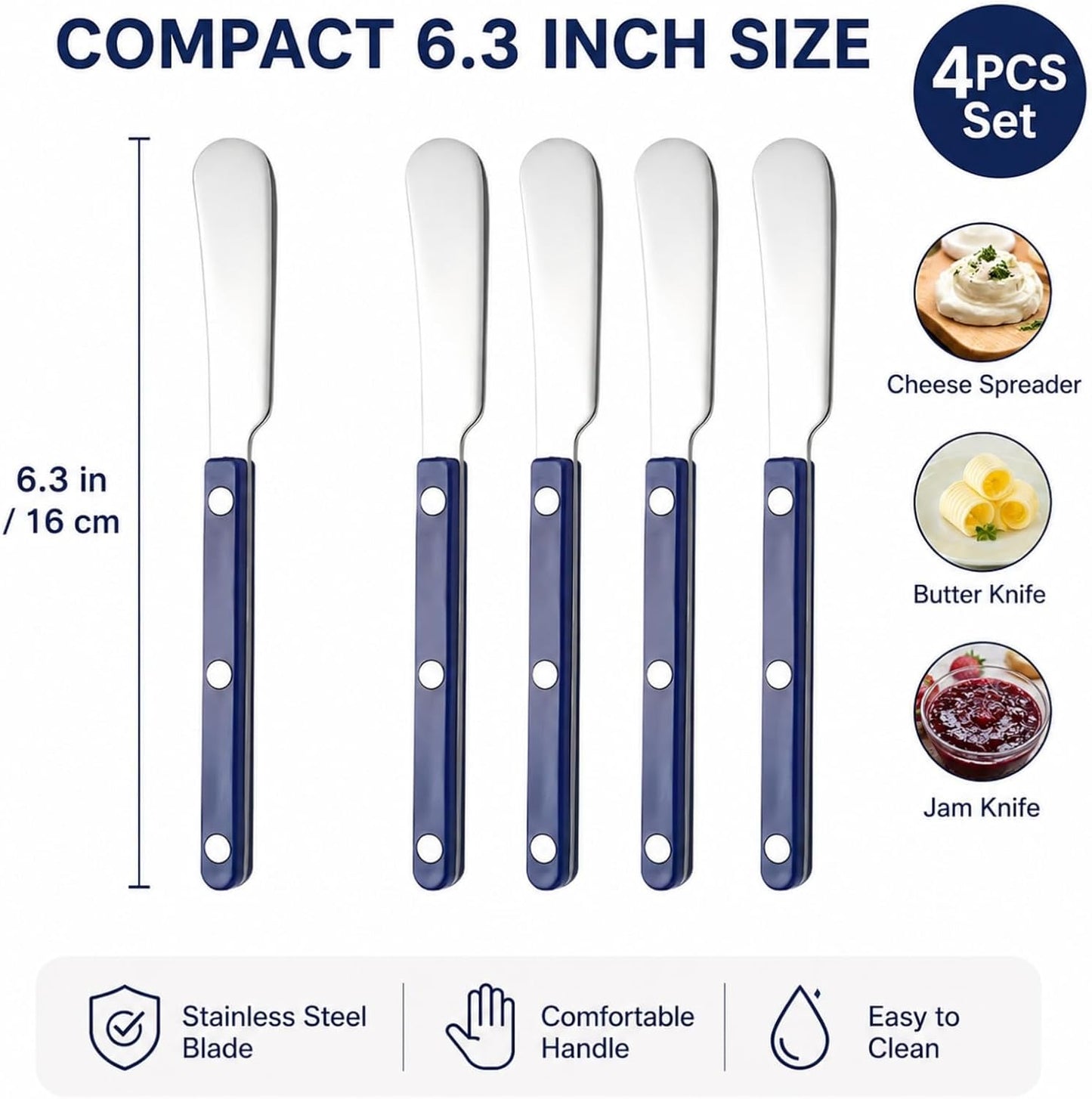 4PCS Stainless Steel Butter Knives Set: 6.3 Inch Cheese Spreader 304 Stainless Steel with Ergonomic Handle for Cheese, Butter & Jam (green)