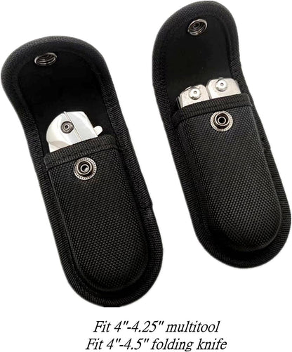 Multitool Belt Sheath for Leatherman, Gerber - Nylon Knife Pouch for Folding Knife - Snap Closure Knife Holder with Horizontally or Vertically Carry Belt Loop