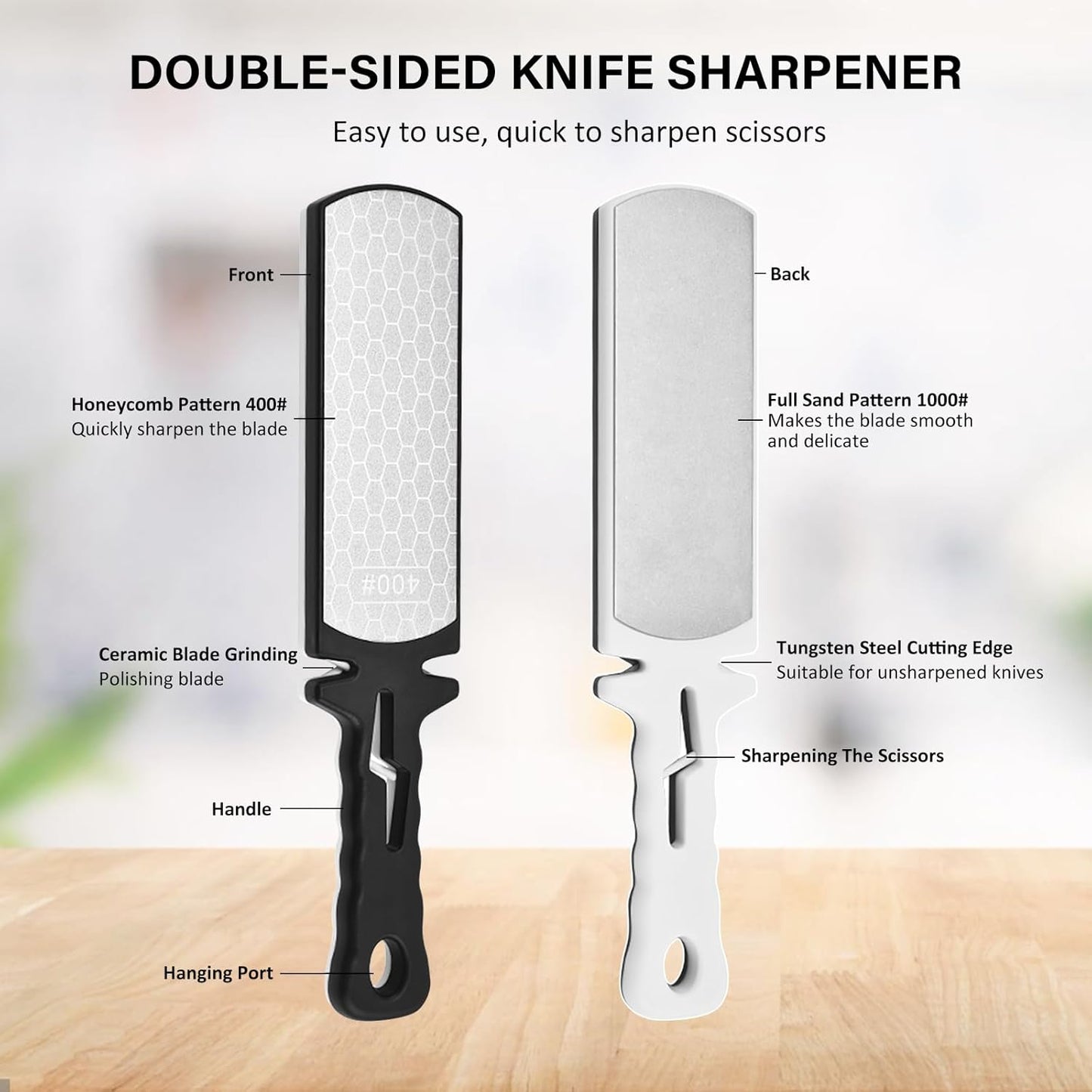 NileHome 4-in-1 Knife Sharpener, Professional kitchen knife sharpeners are suitable for steel knives, fruit knives, scissors, and all kinds of knives—Black Red