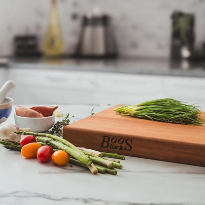 John Boos R-Board Series Rectangular Wooden Maple Cutting Board 20”x15” – 1.5” Thick, 12-lb Reversible Butcher Block with Edge-Grain & Finger Grips – Made in the USA