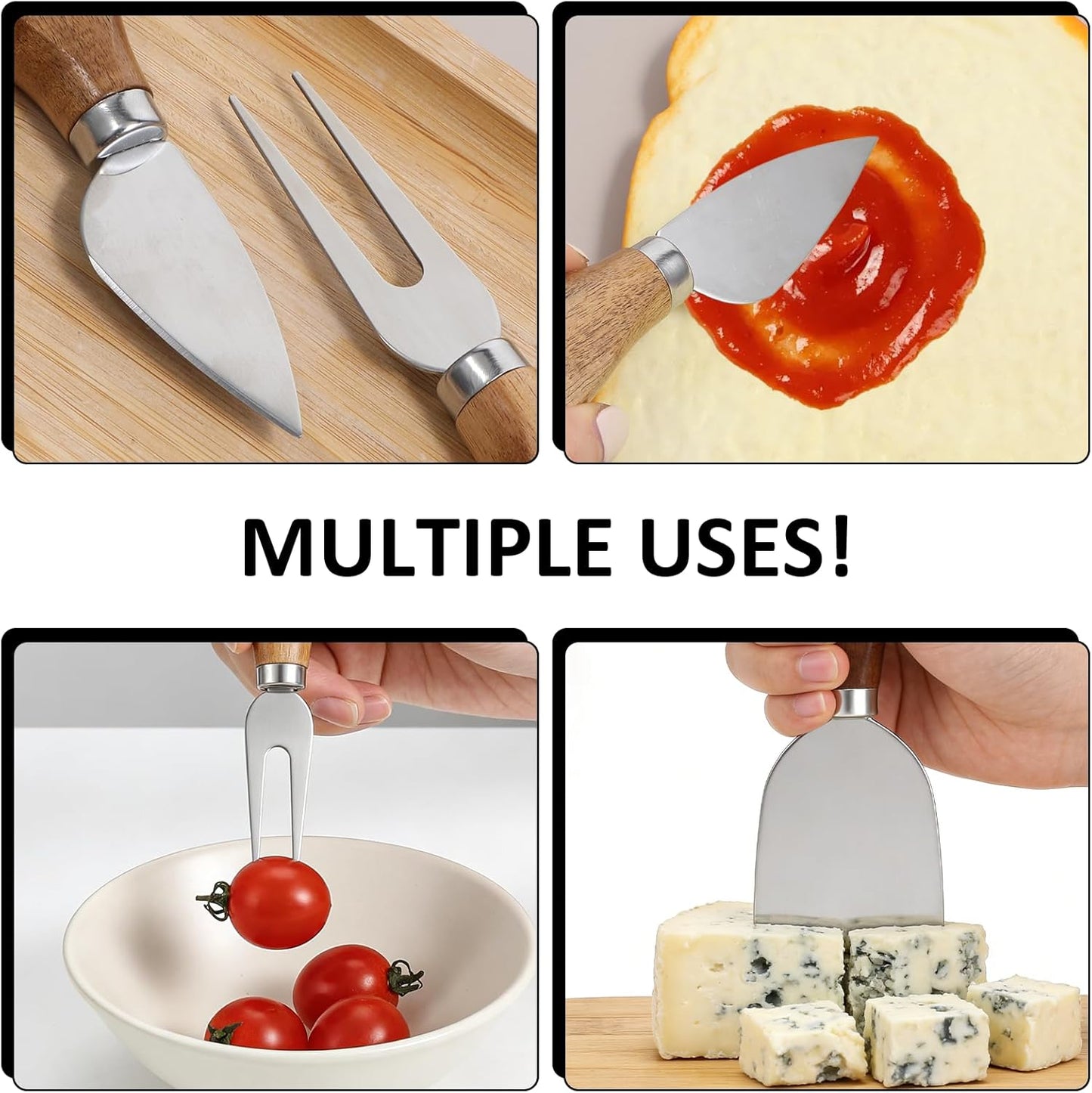 4Pcs Cheese Knives Set, Cheese Knives for Charcuterie Board, Stainless Steel Cheese Tools Including Knife, Fork, Slicer, Spreader for Party and Holiday Charcuterie Boards Accessories
