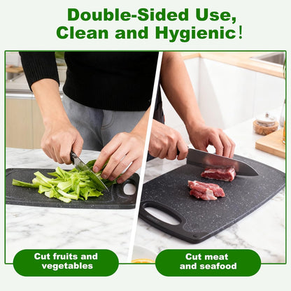 Cutting Boards Set,15.7"×9.4" & 12.5"×7.7" Plastic Chopping Board Set,Made From Natural Food Grade Material,BPA Free&Eco,Non Slip&Juice Groove,Dishwasher Safe,Double-Sided Usable,Dark Grey