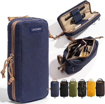 LOCHBY® Venture Pouch | Multipurpose Tactical Tool Bag | Water Resistant Waxed Canvas | Dual-Sided Zipper Pouch | for Motorcycle, Bike, EDC, Pen, Pencil, Art, Tech & Travel