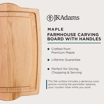 J.K. Adams 20-Inch-by-14-Inch Maple Wood Farmhouse Carving Board with Juice Groove, Brown