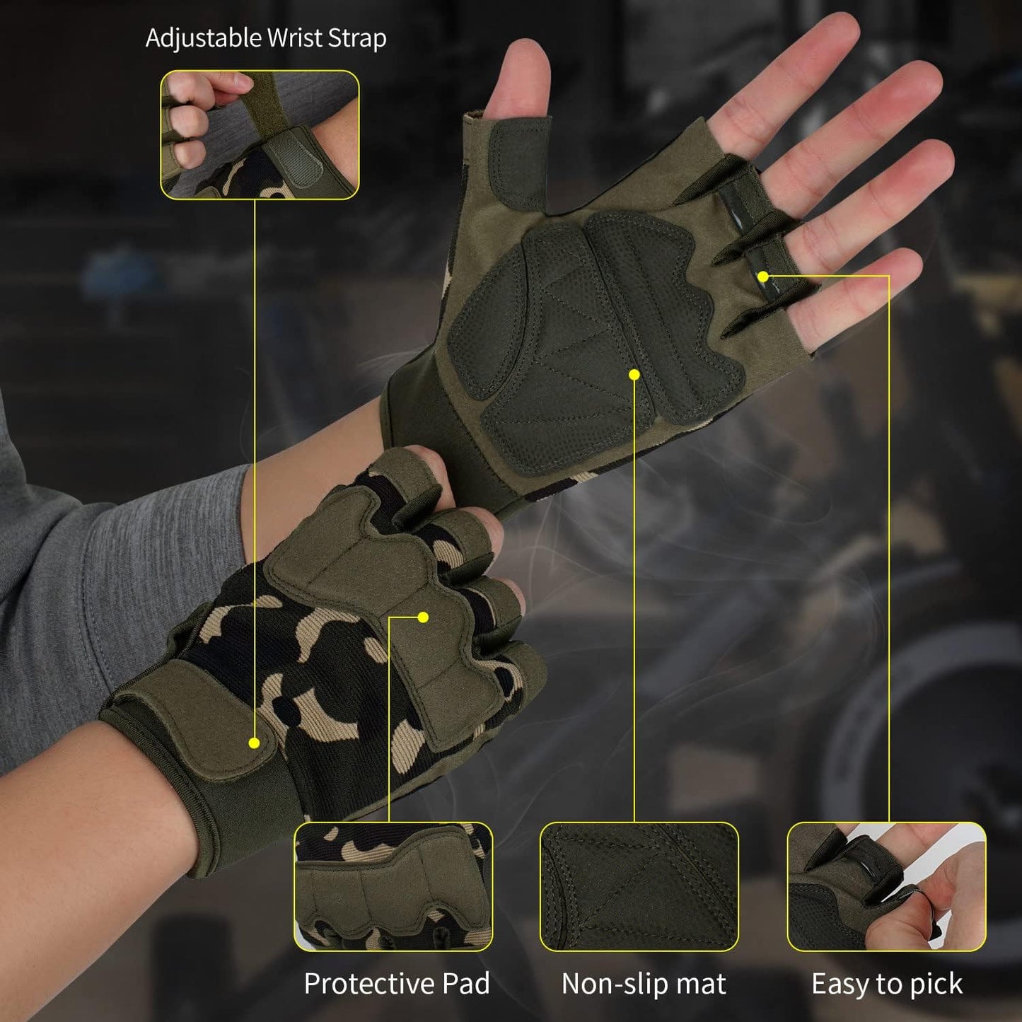 FIORETTO Fingerless Workout & Exercise Gloves for Gym, Weight Lifting, Airsoft, Shooting, Hunting, Hiking, Cycling, Driving, Motorcycle, Climbing M210603
