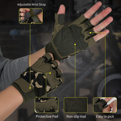 FIORETTO Fingerless Workout & Exercise Gloves for Gym, Weight Lifting, Airsoft, Shooting, Hunting, Hiking, Cycling, Driving, Motorcycle, Climbing M210603
