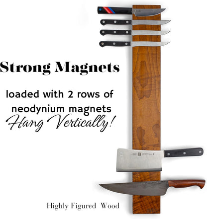 360KnifeBlock magnetic knife BAR - Guitar Wood - 2 Rows of Magnets, 'magic floating backer' w/level system, 2"screws - handmade in Washington (Guitar wood, 18" wide)