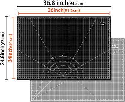 Ecraft Self Healing Cutting Mat 18x12 Inch A3, 5-Ply Double Sided Rotary Cutting Board with Grid, Grey/Black for Sewing, Quilting, Fabric & Craft Projects
