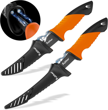2 pcs Fillet Knife for fish,7 Inch Fillet Knives and 5 Inch Stainless Steel Fishing Bait Knife with Magnetic Protective Sheath,Fishing Gear Set with Non-Slip Handle