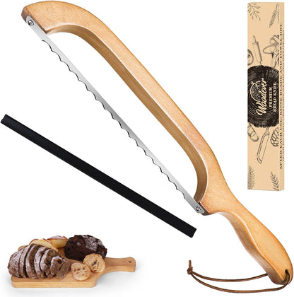 Woodever Bread Knife, 2 Pack Bread Slicer for Homemade Bread, 16'' Wooden Sourdough Bread Knife with Bow Design, Premium Stainless Steel Serrated Bread Cutter for Bagels and Baguettes (2 Pack)