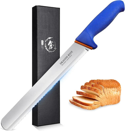 DRAGON RIOT Carving Knife 10 Inch, Brisket Slicing Knife, Ultra Sharp Straight Edge Meat Knife, German 1.4116 Stainless Steel, Professional Slicer for Beef, Turkey & BBQ, Non-Slip Blue Handle